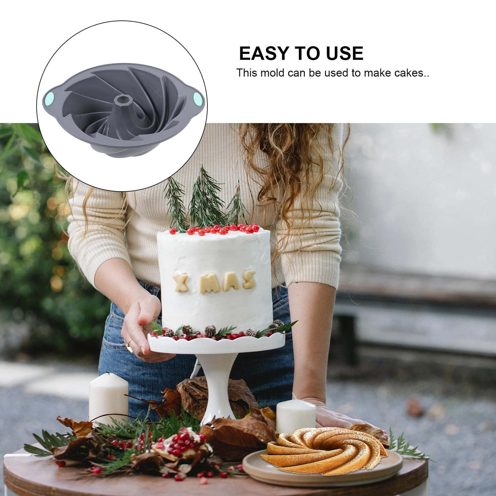 

1Pcs Spiral Silicone Baking Mold Light Grey Food Safe Non-Stick Cake Pan for DIY Chiffon Dessert Savarin Oven Tool Kitchen