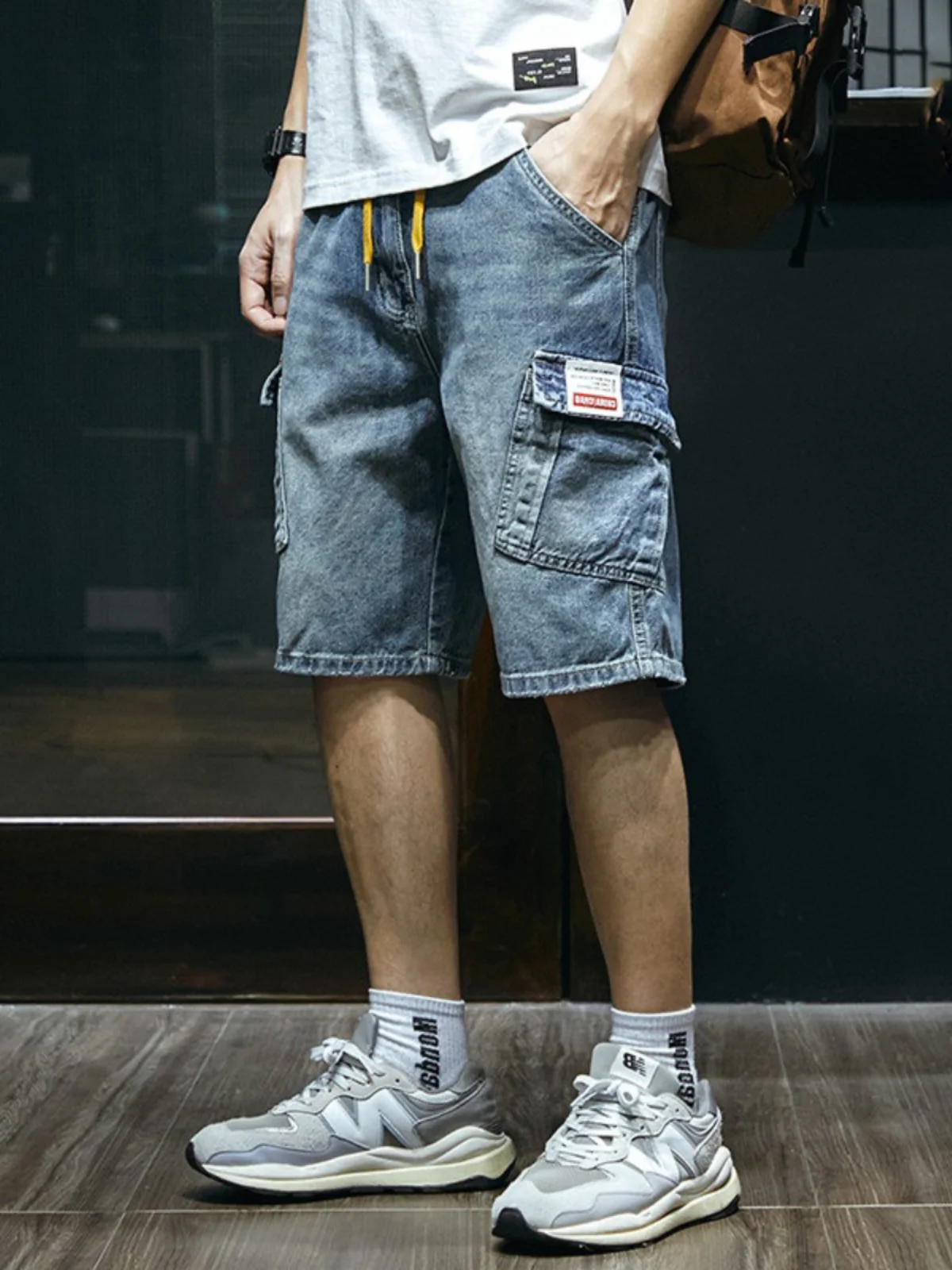 

Летние рабочие шорты-джинсы мужские, свободного кроя, с пятью карманами, средней посадки, прямые, в молодежном стиле, трендовые