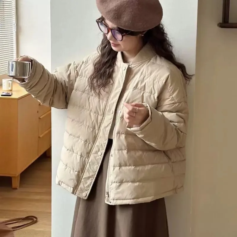 

Lightweight stand up collar down cotton jacket for women, 2025 Korean version pork rib cotton jacket, loose and warm jacket