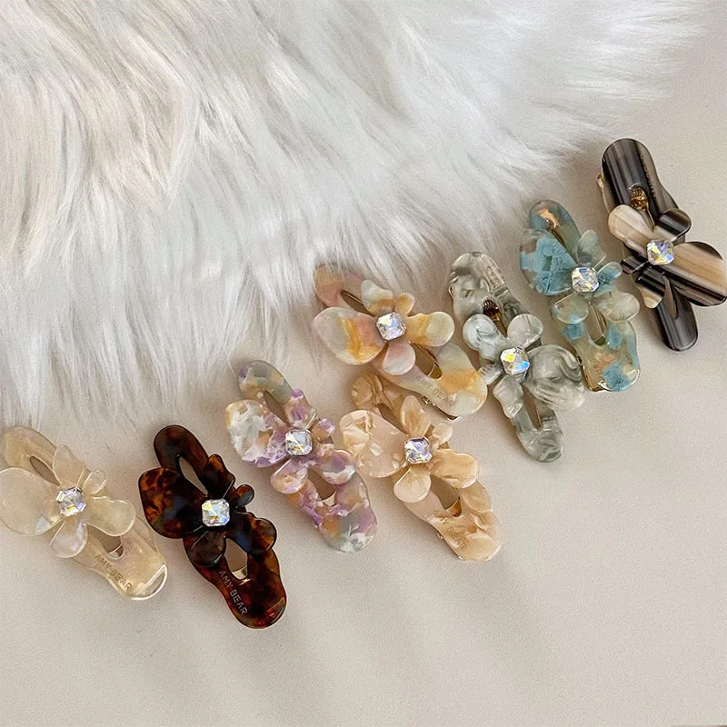 French Temperament Rhinestones Small Flower Hair Clip Acetic Edge Clip Bangs Clip Duck Beak Clip Top Clip Hair Accessories