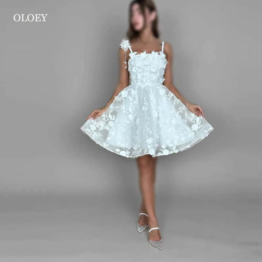 

OLOEY Sexy Spaghetti Straps Full Lace Mini Short Wedding Dress Women Bride Gowns Corset Back Arabic Women Robe de mariage