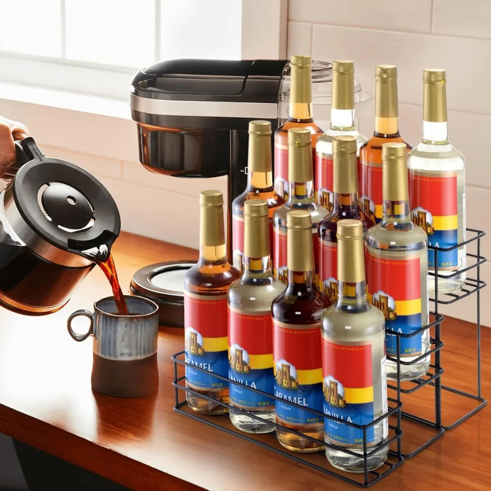 3-Tier Coffee Syrup Organizer Stand - 12 Bottle Capacity Kitchen Storage Rack for Wine & Condiments