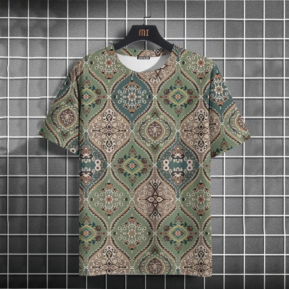 

Винтажная мужская футболка с этническим принтом, повседневная летняя уличная одежда с короткими рукавами и круглым вырезом, мужская свободная толстовка, дышащая мужская одежда