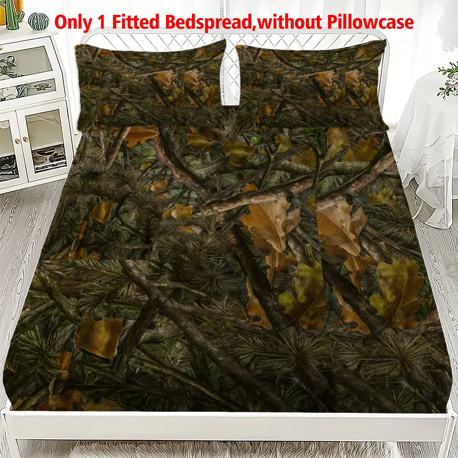 1pc Realistic Forest Camouflage Print Fitted Sheet Deep Pocket Elastic Mattress Cover Single Double Queen King Bedroom Decor