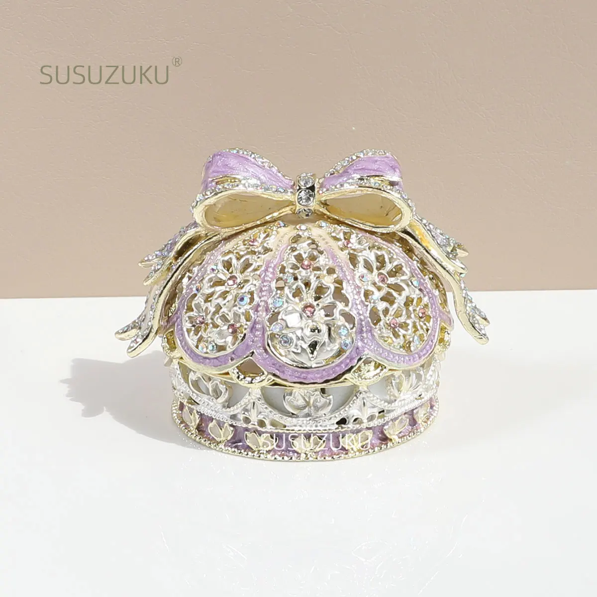 Alloy Enamel Jewelry Box European Princess Bowknot Crown High-end Jewelry Ring Wedding Ring Jewelry Storage Box