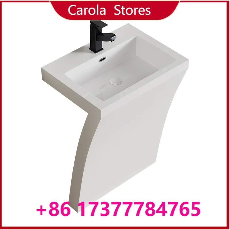 Integrated Artificial Stone Pedestal Wash Basin, Creative Column Type Freestanding Art Washstand for Bathroom Decoration