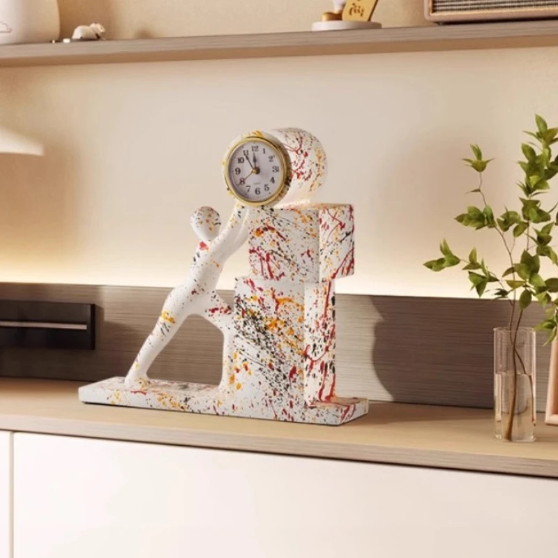 Colorful People Resin Craft Desk Clock Creative Abstraction Office Mute Desk Clock Nightstand Study Bedroom Room Decor Clock