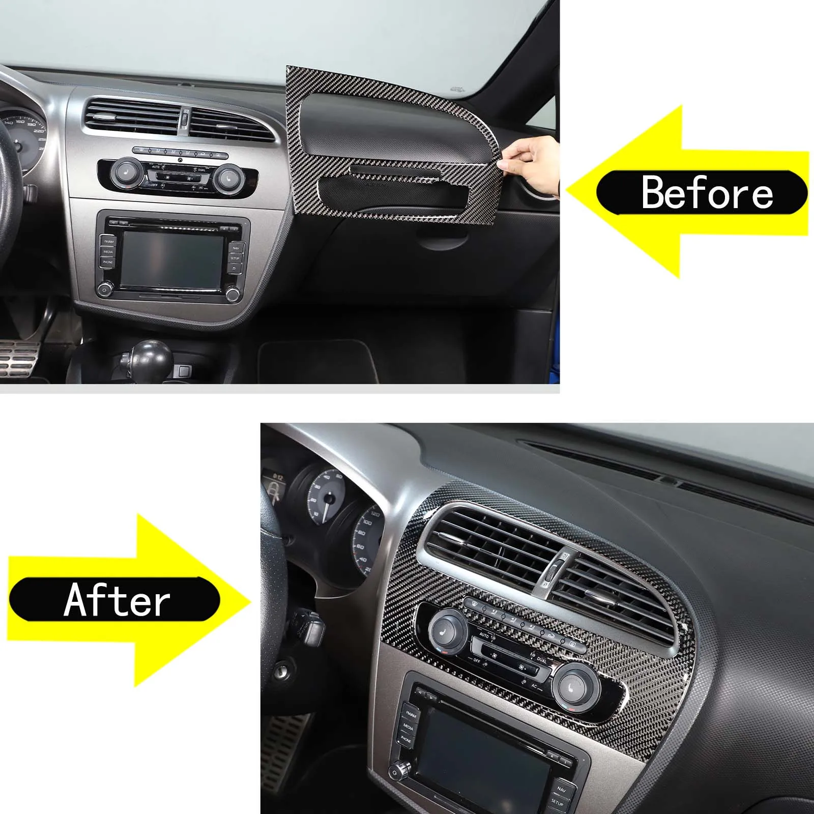 

1Pcs soft carbon fiber For Seat leon 2005-2012 car center control air outlet panel decorative sticker car protection accessories