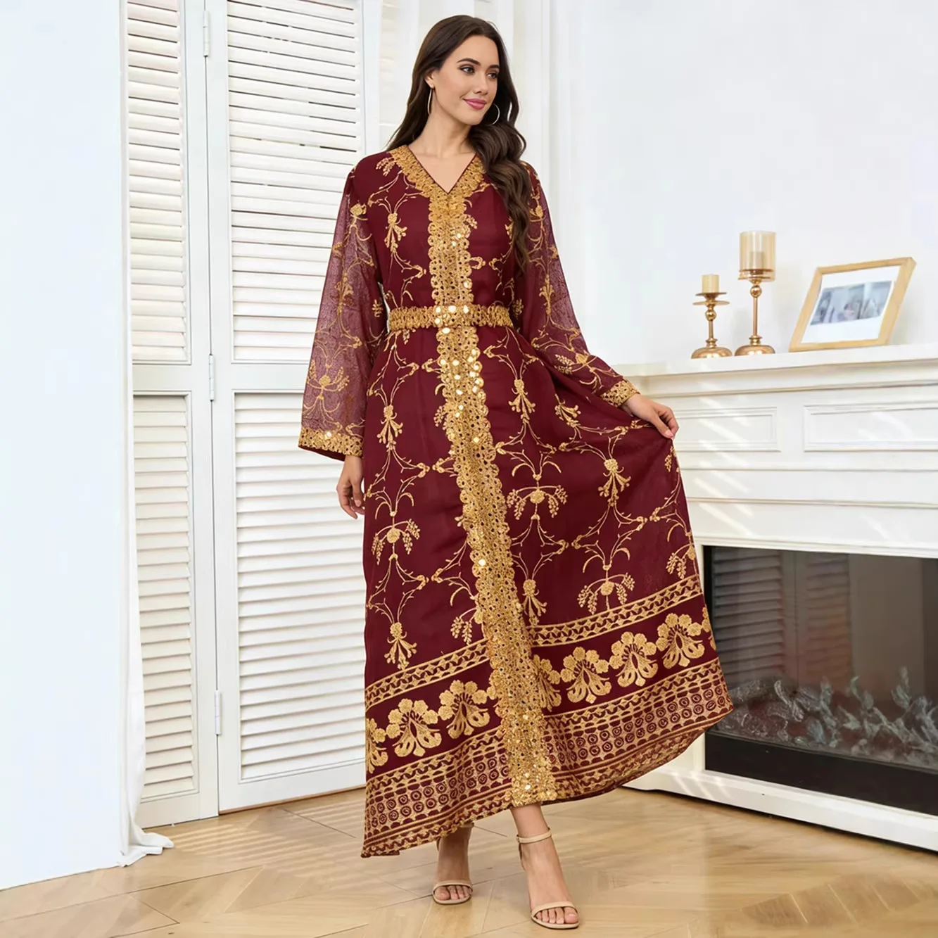 Africa Clothing Middle East Ramadan Moroccan Muslim Jalabiya Mesh Embroidered Evening Dubai Tourist Dress Luxury Fashion Robe