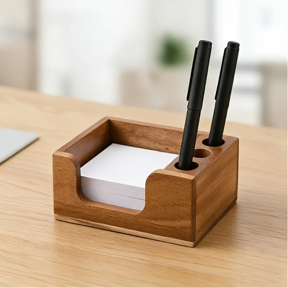 Solid Wood Wooden Desk Organizer Smooth Surface 3 Pen Holders Desk Organizer Pen Holder Eco-Friendly Finish