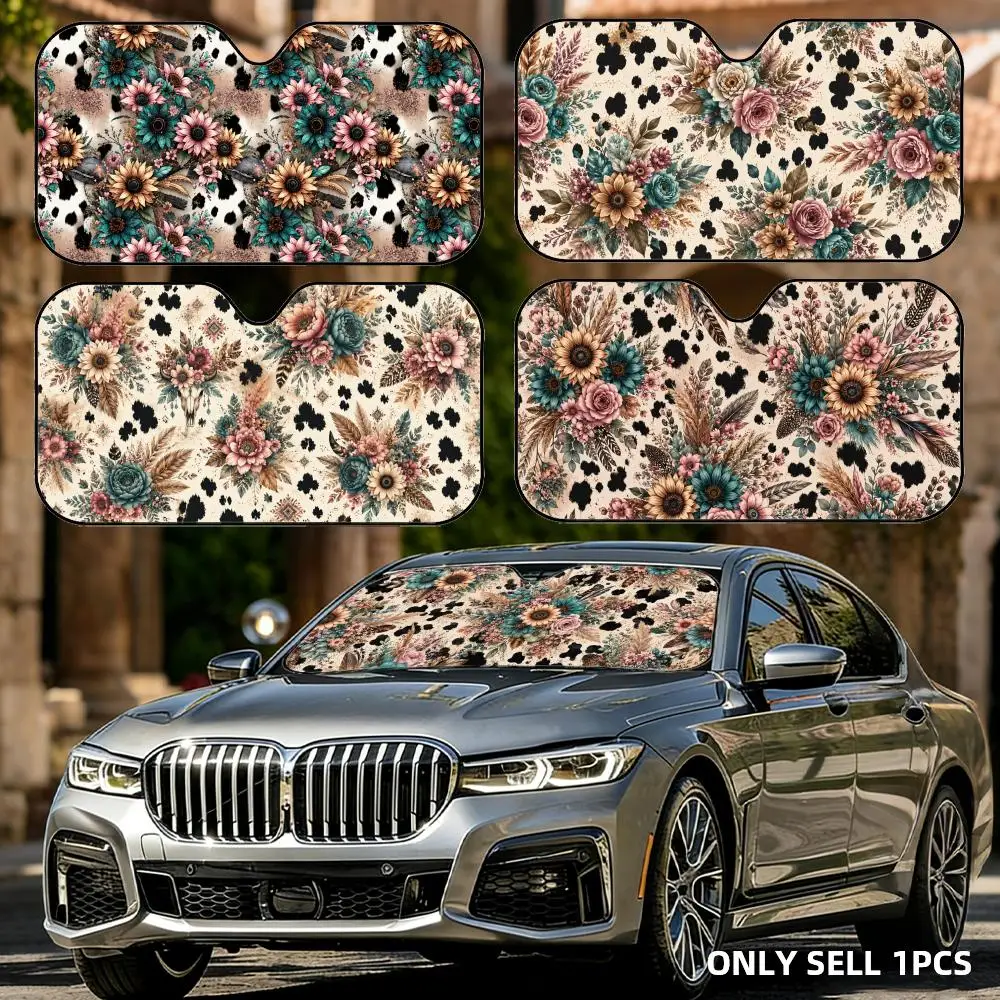 Bohemian Art Flowers Sun Visor Foldable Aluminum Foil Car Windshield Sun Shade - UV Protection & Heat Insulation Visor