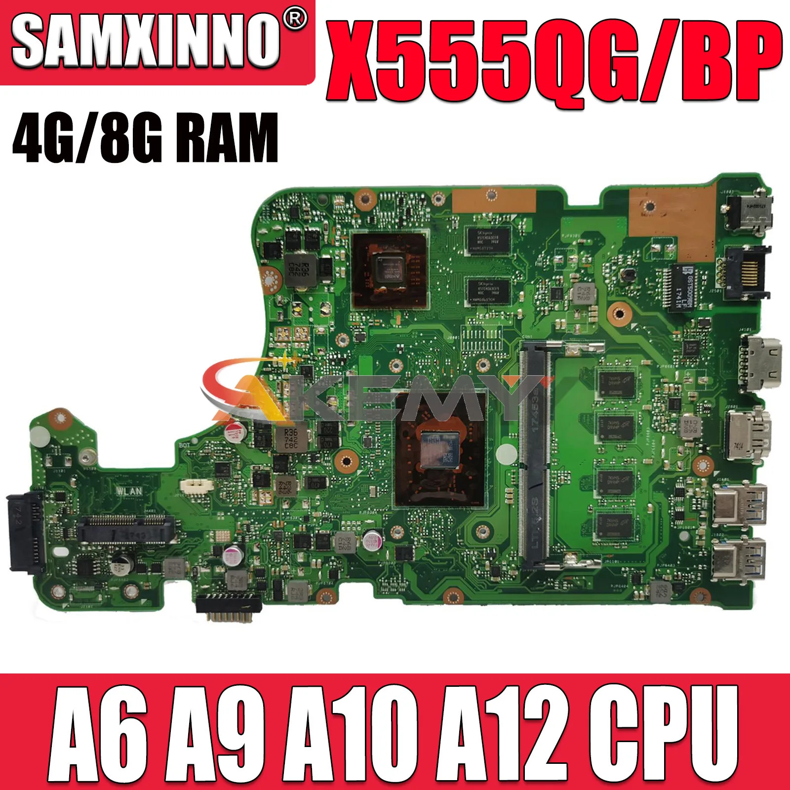 A555B Mainboard X555BP X555B A555Q X555QG X555Q X555QA X555BA Laptop Motherboard A6 A9 A10 A12 CPU 4GB/8GB-RAM PM/UMA