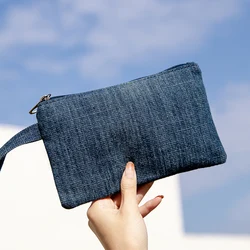 Canvas Denim Women Clutch Bags Blue Ladies Bolsa Feminina Wristlets Lady Casual Mobile Envelope Women Bag Mini Key Purse Wallet