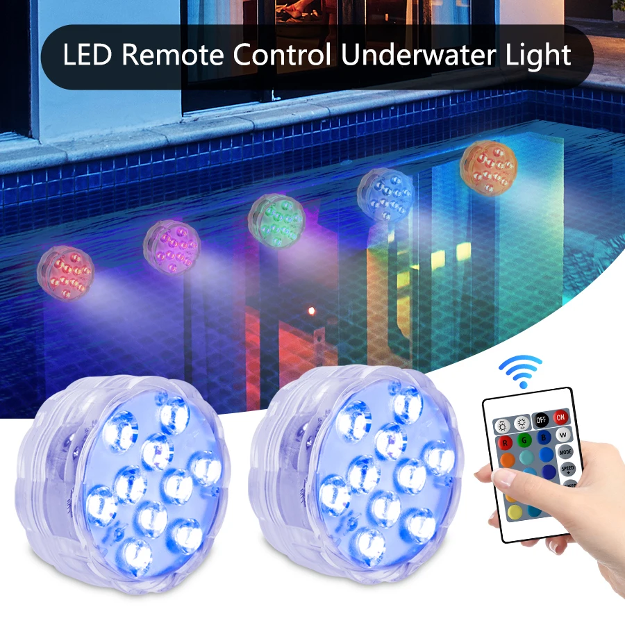 RGB LED Underwater Light 10LEDs Submersible Lamp Battery Powered Swimming Pool Lights For Wedding Party Garden Pond Vase Lightin
