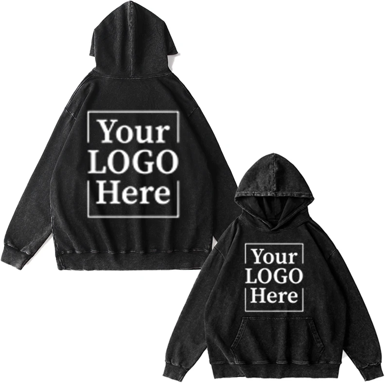 

Custom-made men's printed washed retro hooded 350g warm sportswear, suitable for long-sleeved street style