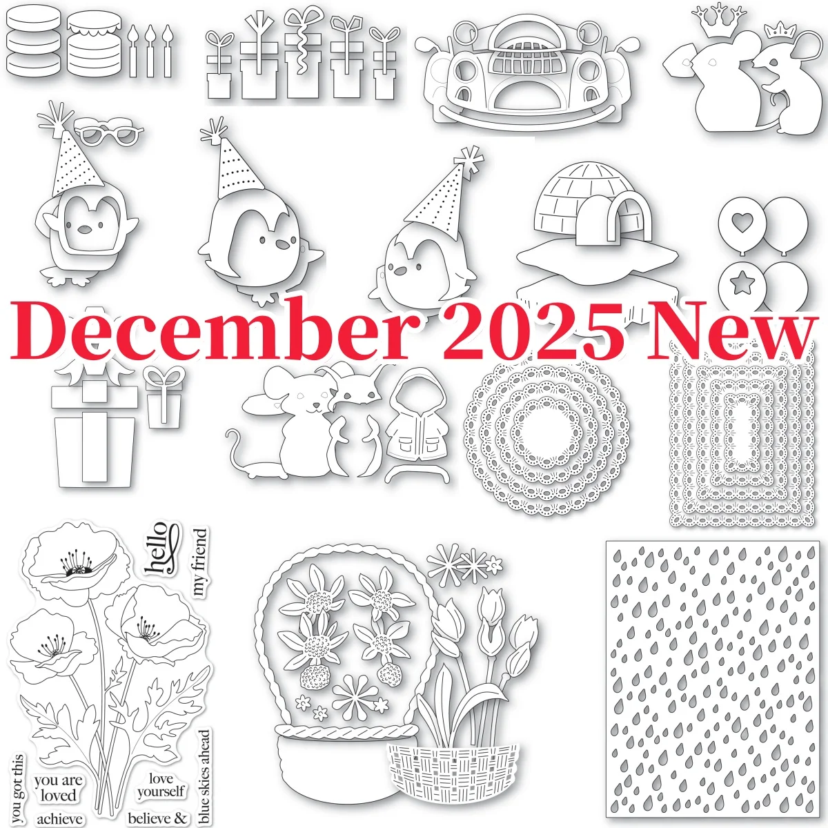 

New Penguin Party Cakes Poppies Car Gift Metal Cutting Dies Clear Stamps Stencil Hot Foil for DIY Decorating Scrapbook 2026