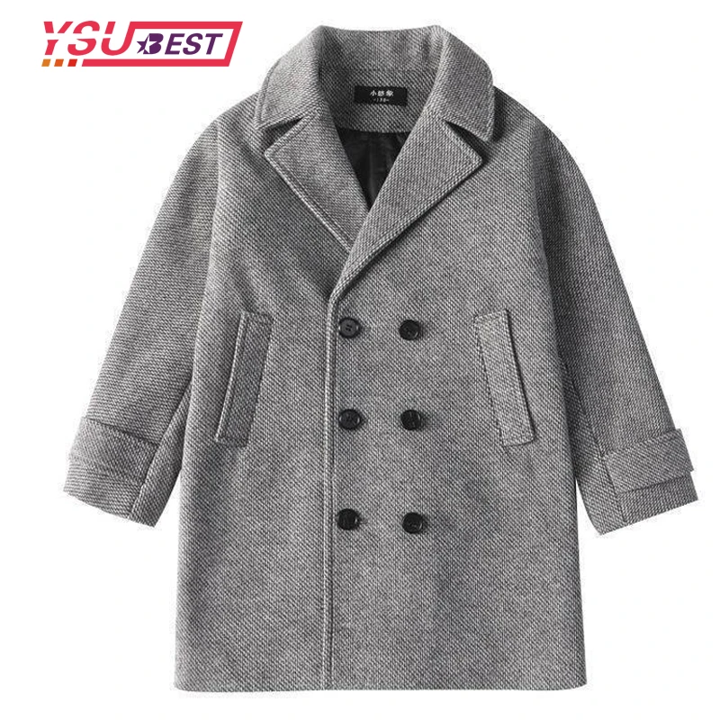 Winter Grid Jackets Boys Girl Woolen Double-breasted Baby Boy Trench Coat Lapel Autumn Kids Outerwear Coats Spring Wool Overcoat