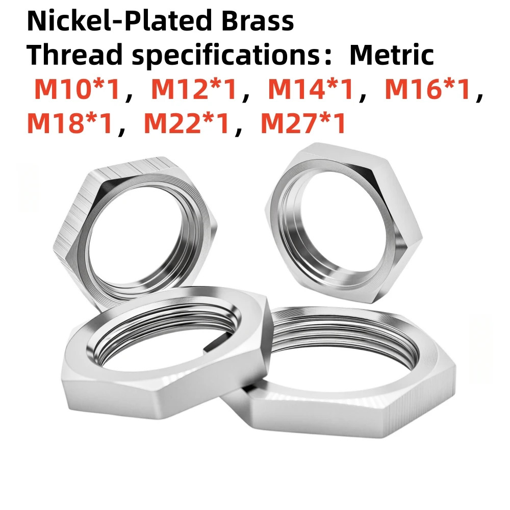 5Pcs Nickel-Plated Brass Hex Lock Nut Pipe Fitting M10 M12 M14 M16 M18 M22 M27 Pitch 1 Metric Female Thread Hexagonal Shank Cap