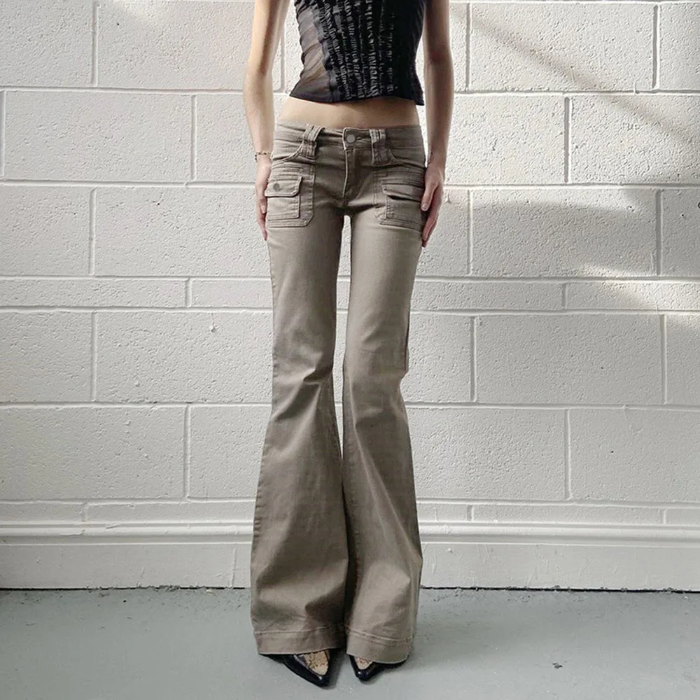 Hot Selling New Khaki Women Jeans Fashion Vintage Dark Gray Long Pants Casual Style Straight Leg Denim Trousers For Women