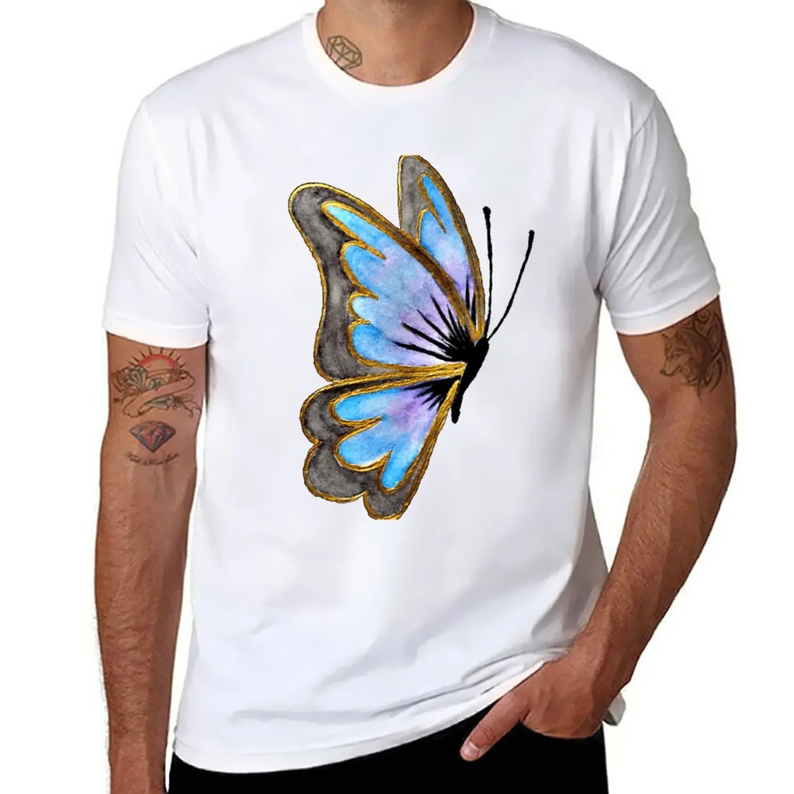 The Beautiful Butterfly Gold Trim-Cute Colorful Butterflies T-Shirt summer clothes blanks mens graphic t-shirts