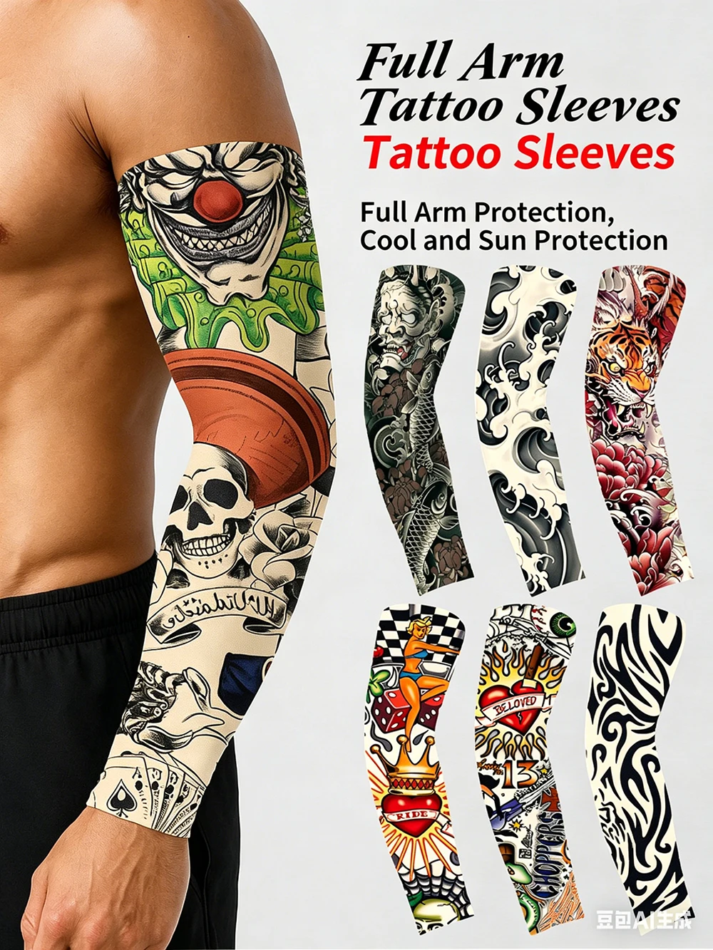 3 pairs (6 pieces) of summer tattoo sleeves, seamless tiger arm sleeves, breathable and thin outdoor sports arm protectors.