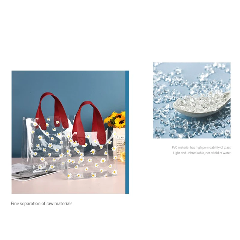 Transparent Pvc Gift Tote Packaging Bag Clear Daisy Plastic Handbag Candy Box Gift Bag Wedding Favor Cosmetic Bag