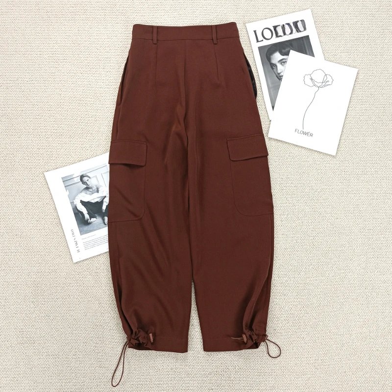 Silk-like Blazers Set Autumn Collection Fashion Light Luxury Office Wear Solid Waist-tied Suit for Women Trousers Drawstring