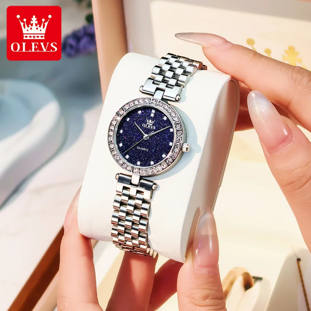 OLEVS 3641 Womens Watch Elegant Simple Quartz Watch Zircon Scale Waterproof Luminous Starry Dial Ladies Watch Gifts Original