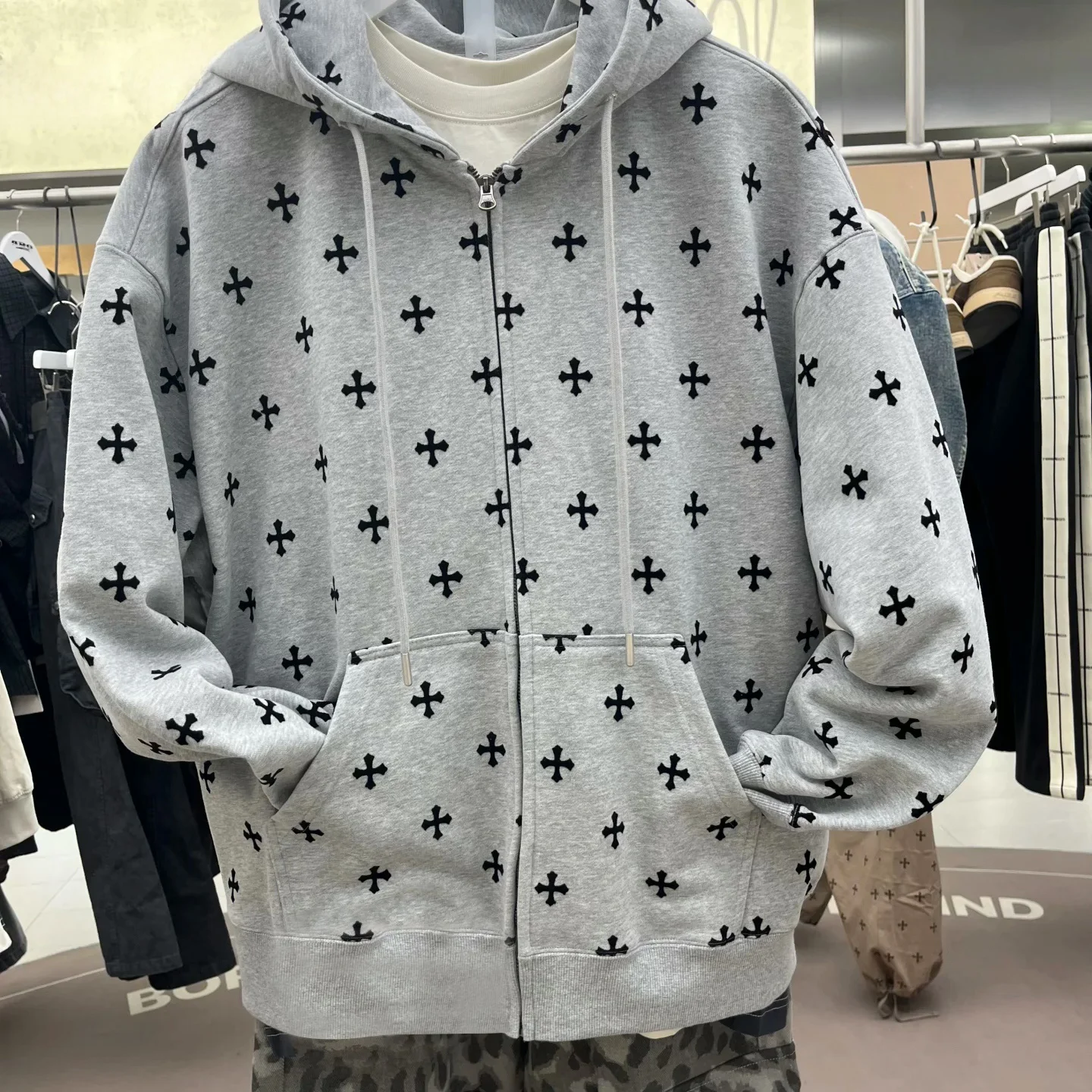Unisex Loose Fit Zipper Hoodie Sweatshirt Outlet Store Collaboration Long Sleeve Hooded Jacket for Men And Women