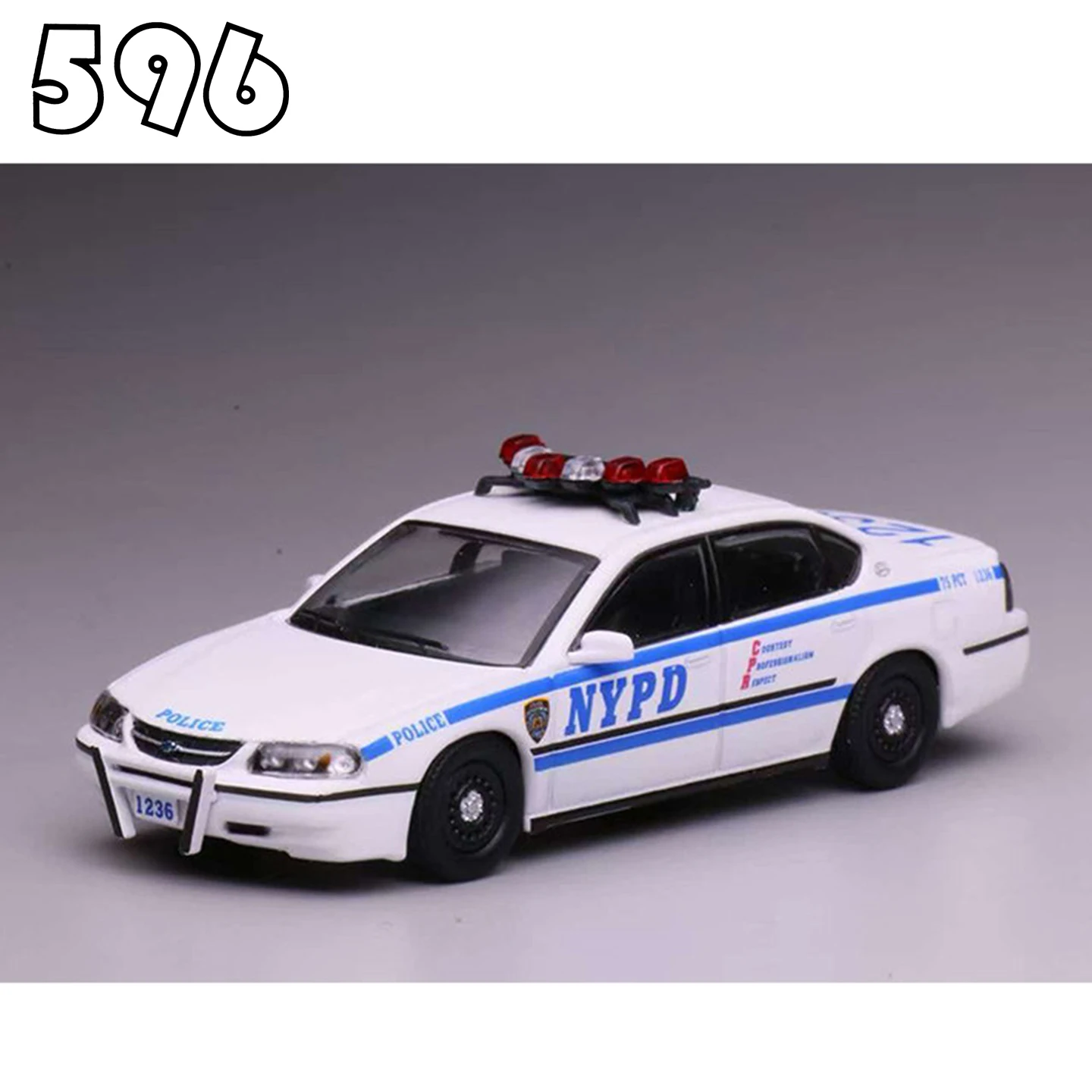 596 1/64 Chevrolet Impala - Der Prototyp des amerikanischen Polizeiautos der NYPD aus Legierungsdruckgussmetall, Spielzeug für Kinder und Jungen