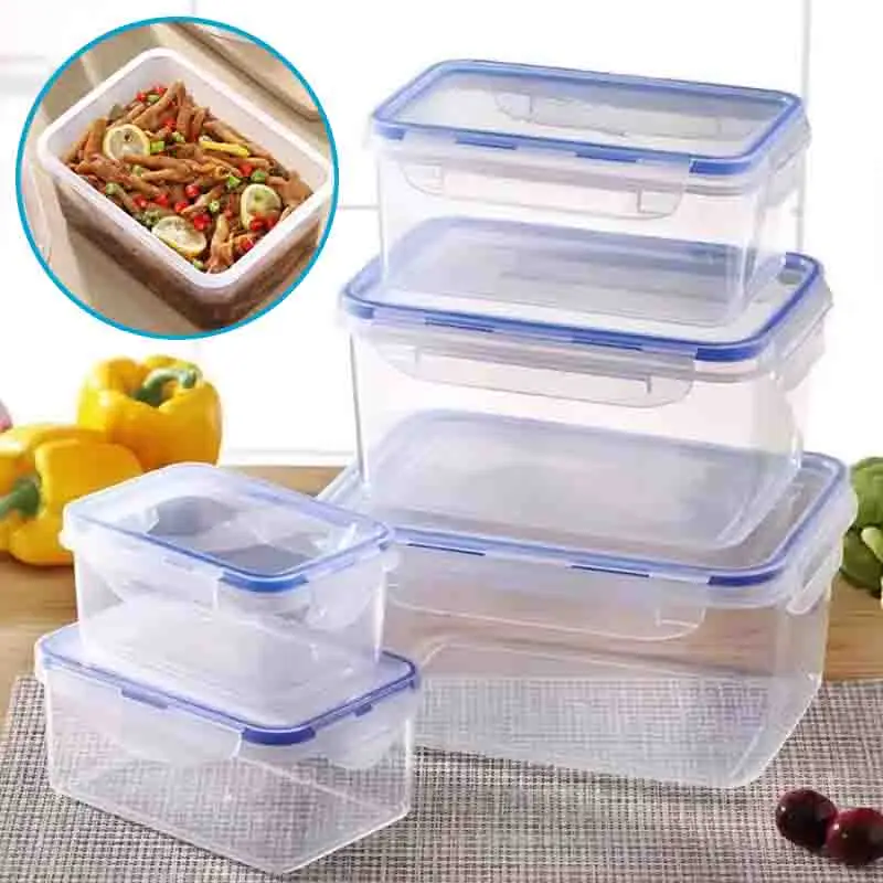 Caja de conservación de almacenamiento portátil, caja de almacenamiento Rectangular sellada con tapa, fiambrera de plástico calentada por microondas con tapa