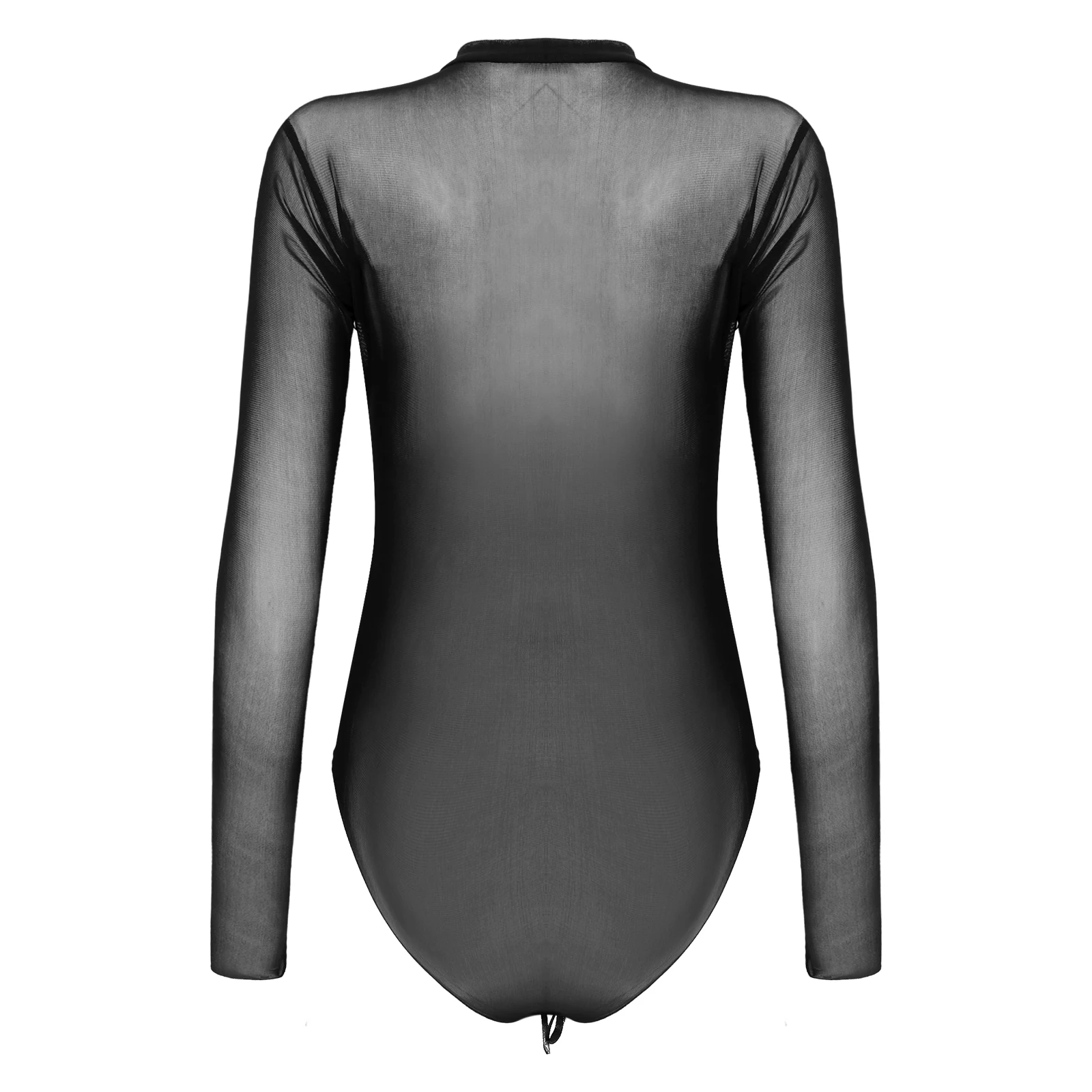 Sissy femmes corps Transparent Body Teddies à manches longues Lingerie tentant vêtements de nuit Ultra mince sous-vêtements extensibles justaucorps