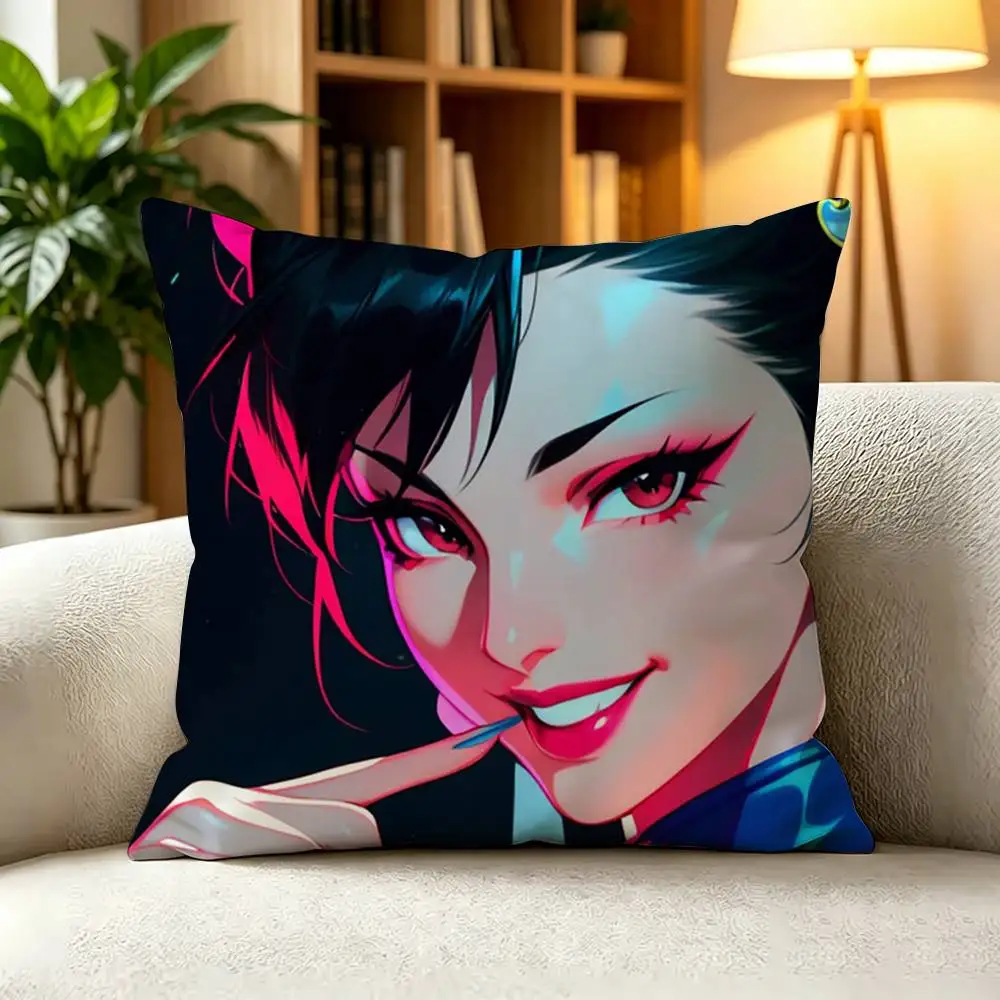 F-Fighting Game Street Fighter Chun Li  Square Double-Sided printed Pillow Case Bedroom Bedside Pillow Sofa Cushion Cover