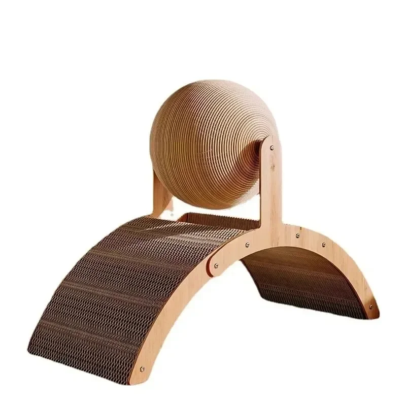 Factory Direct Compatible WithArch Bridge Cat Scratcher with Rotating Sisal Ball and Corrugated Cardboard Ramp, Stable Indoor