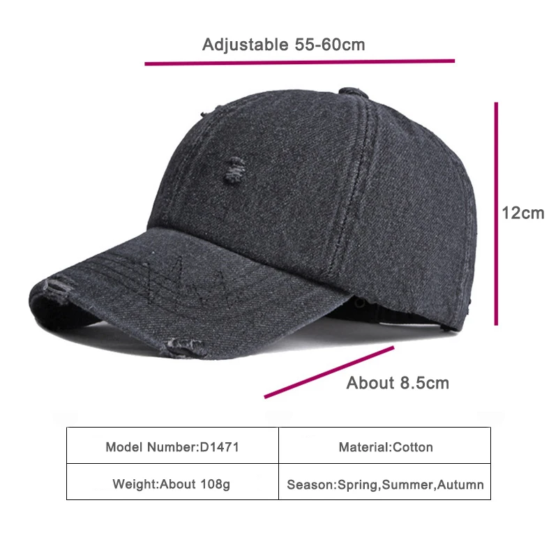 Fashion Baseball Cap For Men Women Solid Color Denim Dad Hat Visor Sun Hat Spring Summer Washed Cotton Trucker Caps Adjustable