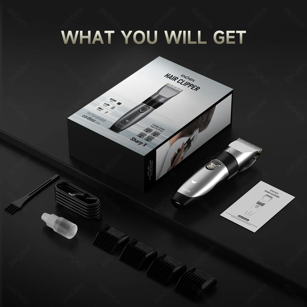 ماكينة تشذيب الشعر الاحترافية من ENCHEN Sharp X مع أمشاط محدودة من النوع C مقاس 3 إلى 12 مم