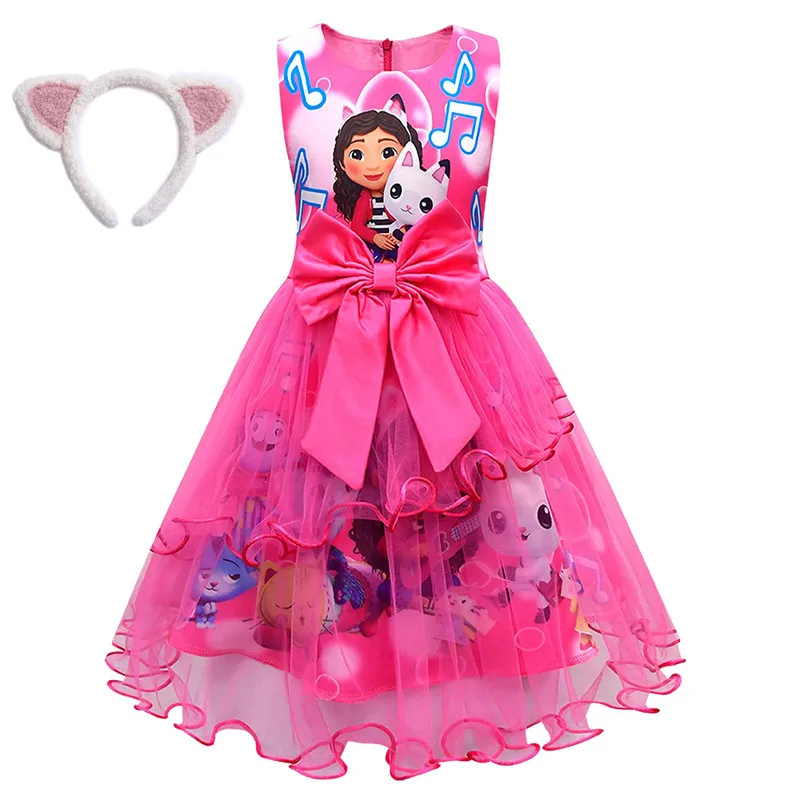 Summer Girls Dress Short Sleeve gabby\'s D-dollhouse Princess Gabby Cat Mesh Tutu Skirt Children\'s Birthday Party Cosplay Dress