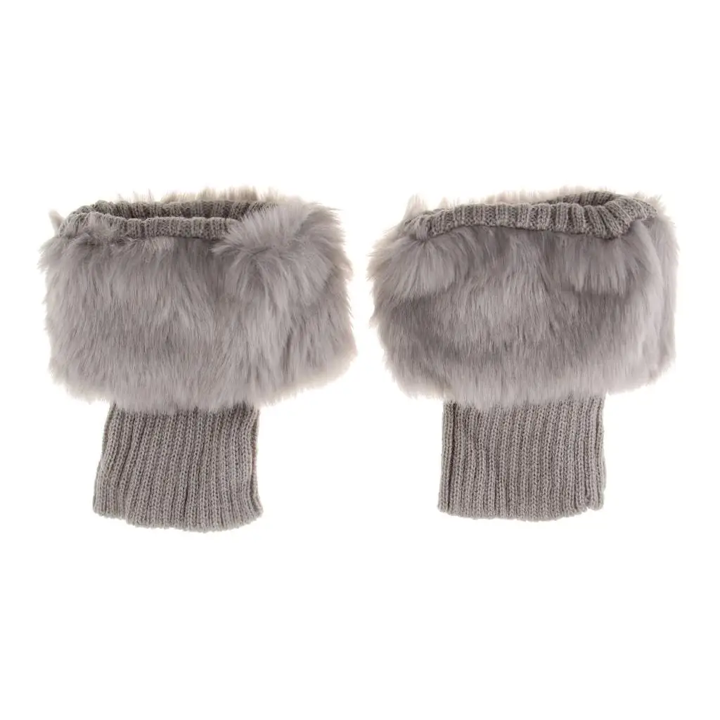 Women's Winter Baggy Knit Leg Warmers with Furry Faux Fur Trim Ankle Boot Cuffs Gift Idea for Festive Costume