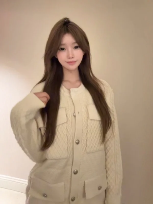 

Spring 2024 Women's Thickened Loose Knitwear Gentle Style High-Quality Korean Fashion Comfortable Long Sleeve round Neck Sweater