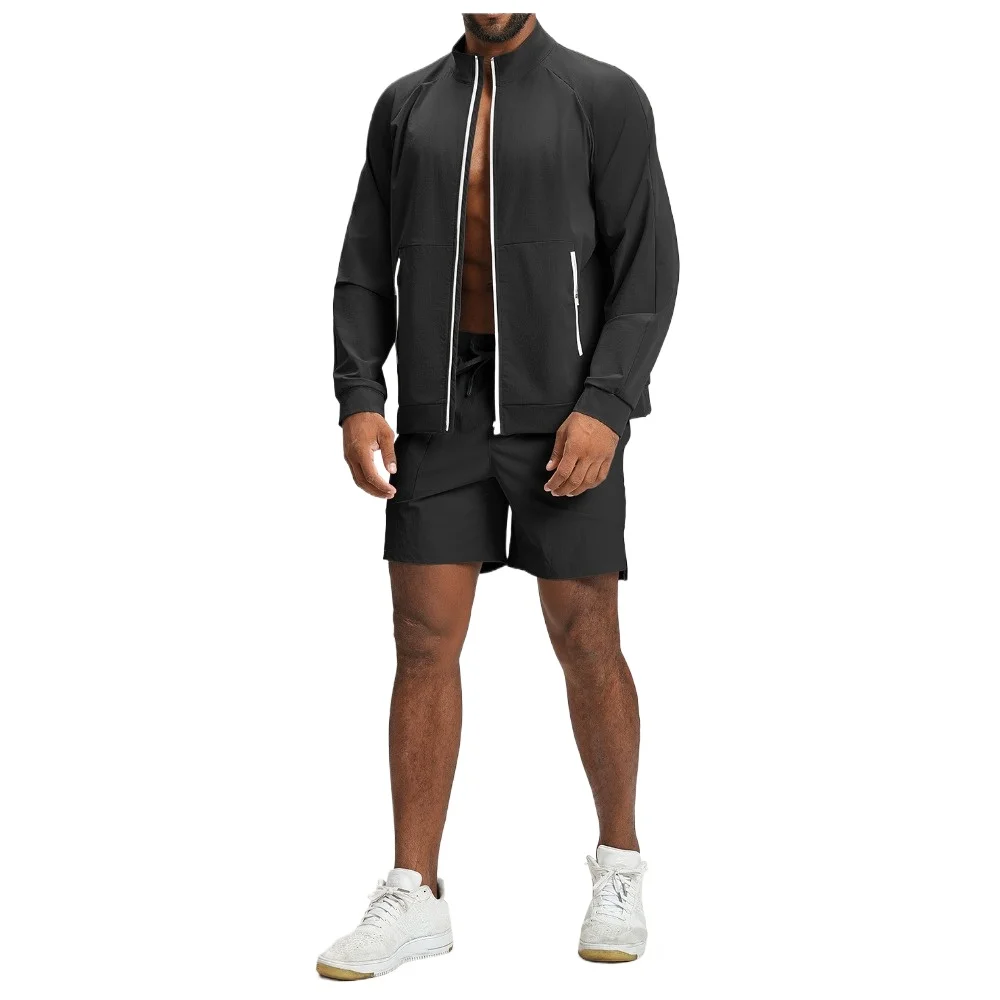 Custom LOGO Men's high‑quality Anti-splashing Color Contrast Sports Zip Quick-drying Outdoor Fitness Commuter Casual Suit