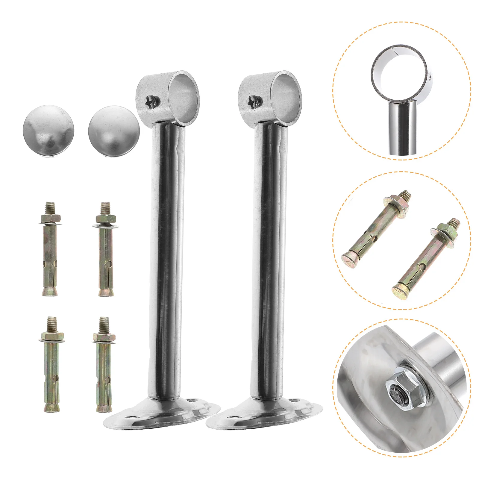 

1Set Stainless Steel Shower Curtain Rod Holder Clothes Rod Socket Wall Mount Strong Load-Bearing Bathroom Accessory