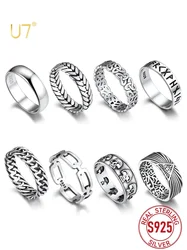 U7 925 Sterling Silver Unisex Rings 5mm-8mm Pattern Band Curb Link Chain Celtic Classic Plain Wedding Anniversary Couple Jewelry