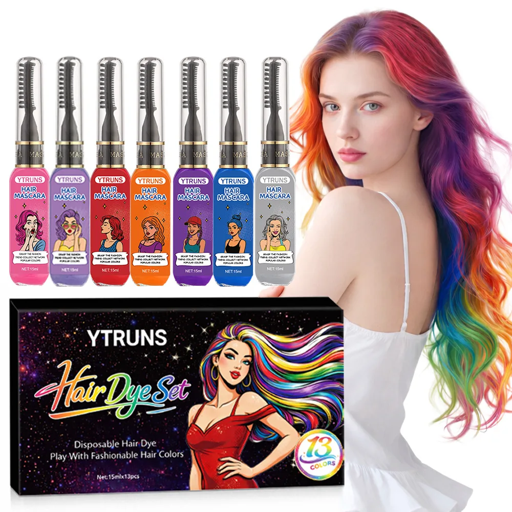 

13 Colors Temporary Hair Dye & Mascara Set, Washable One Day Hair Dye Styling Clay, Party Festival Cosplay DIY Hairstyle