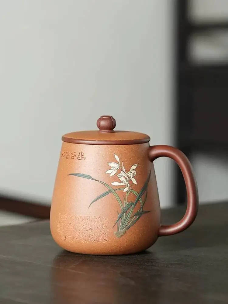 Yihu Chun High-End Yixing Purple Clay Cup, Hand-Painted By Famous Artists, Personal Tea Cup With Lid, Chinese Style, Yougu