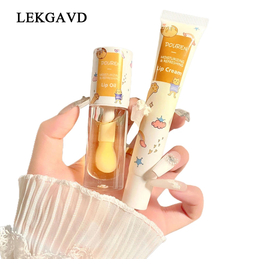 Milk Jelly Honey Lip Oil/Cream Set Moisturizing Reduce Lip Wrinkles Repair Chapped Lipgloss Balm Lip Care Lip Plumper