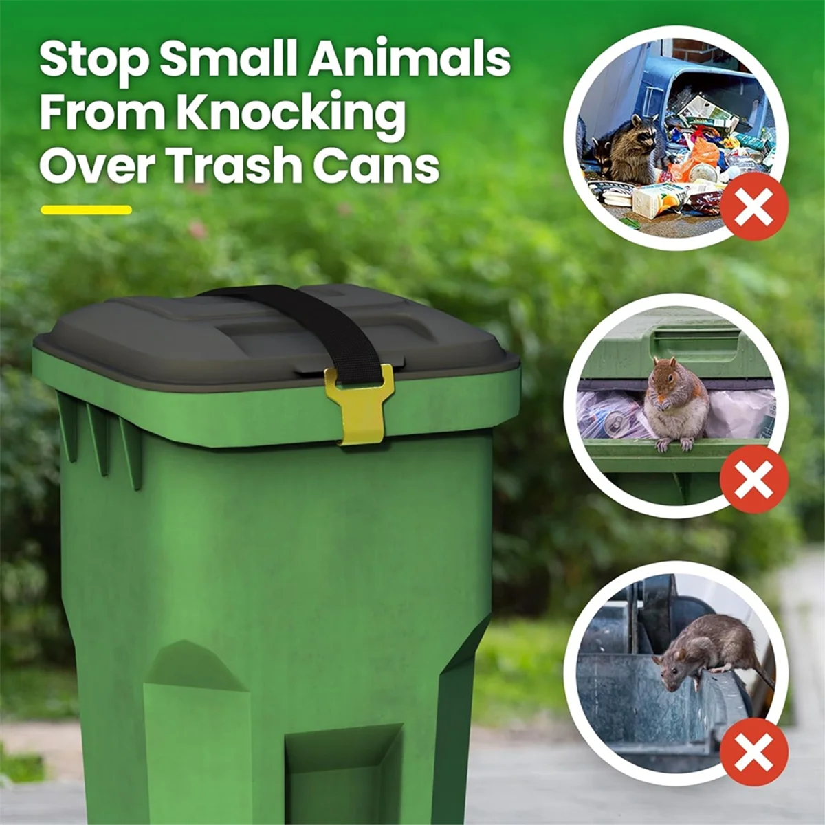 

A71P Trash Can Lock,Garbage Can Lock for Animal Fits 30-50 Gallon Bin,Adjustable Trash Can Lid Lock/Strap with Metal Claw 2pc