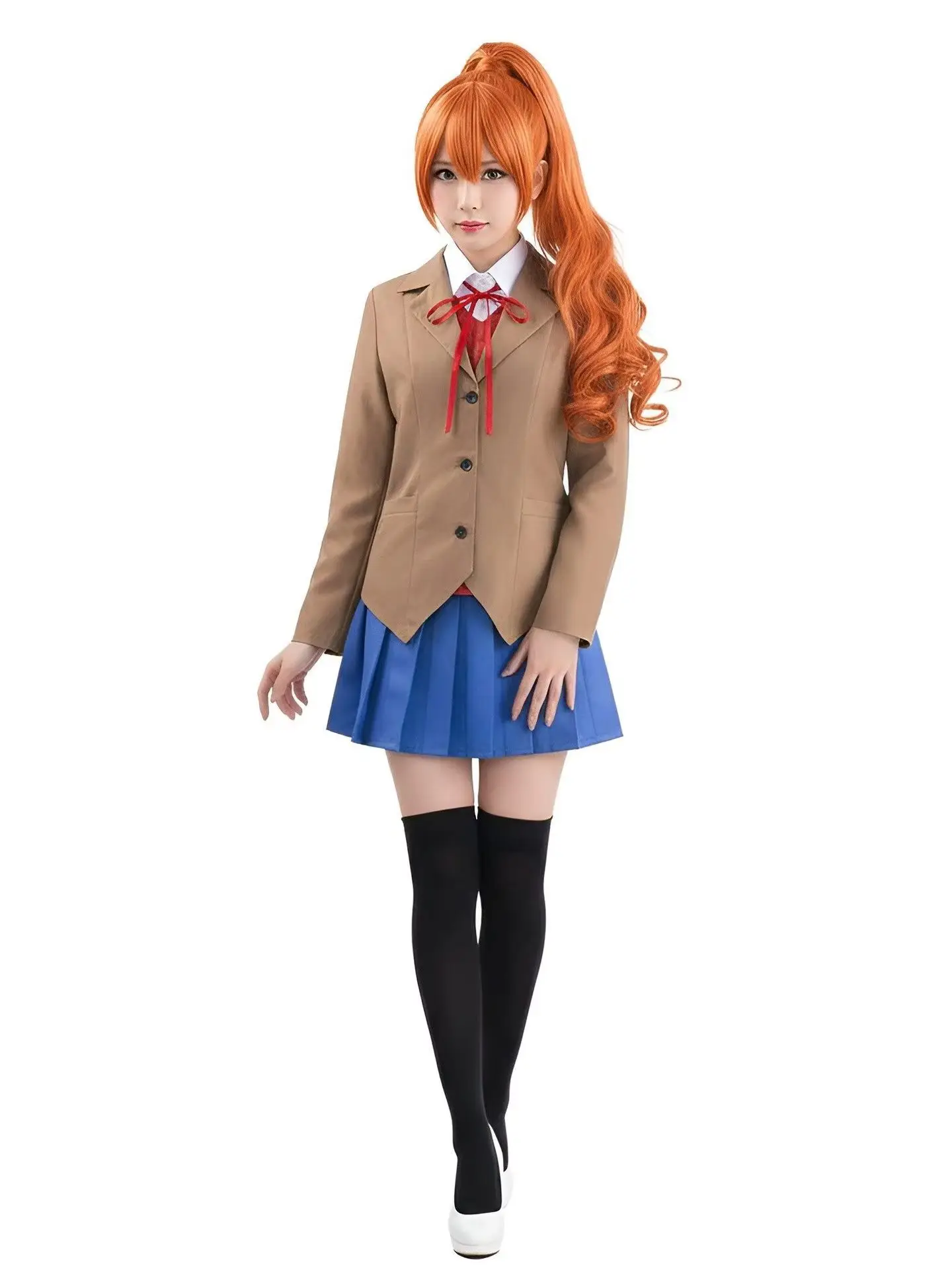 Game Doki Doki Literature Club Cosplay Monica Komplettset Braune Jacke Sayori Yuri Natsuki Cosplay Uniform Halloween Party Outfit