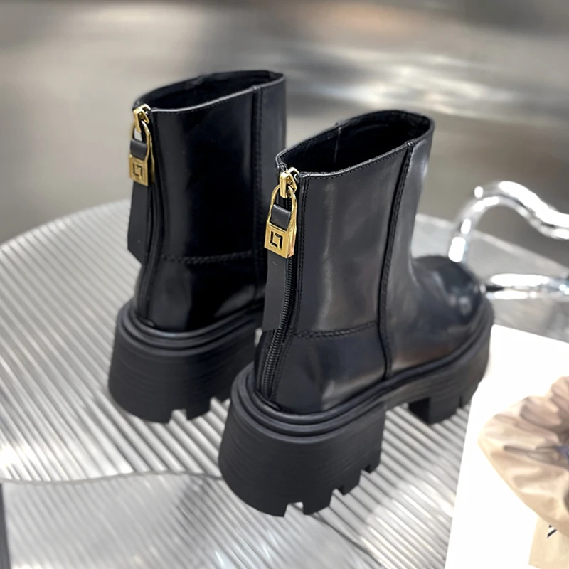 British Style Platform Women Ankle Boots Fashion Back Zippers Shoes Autumn Winter Thick Heel Ladies Short Booties