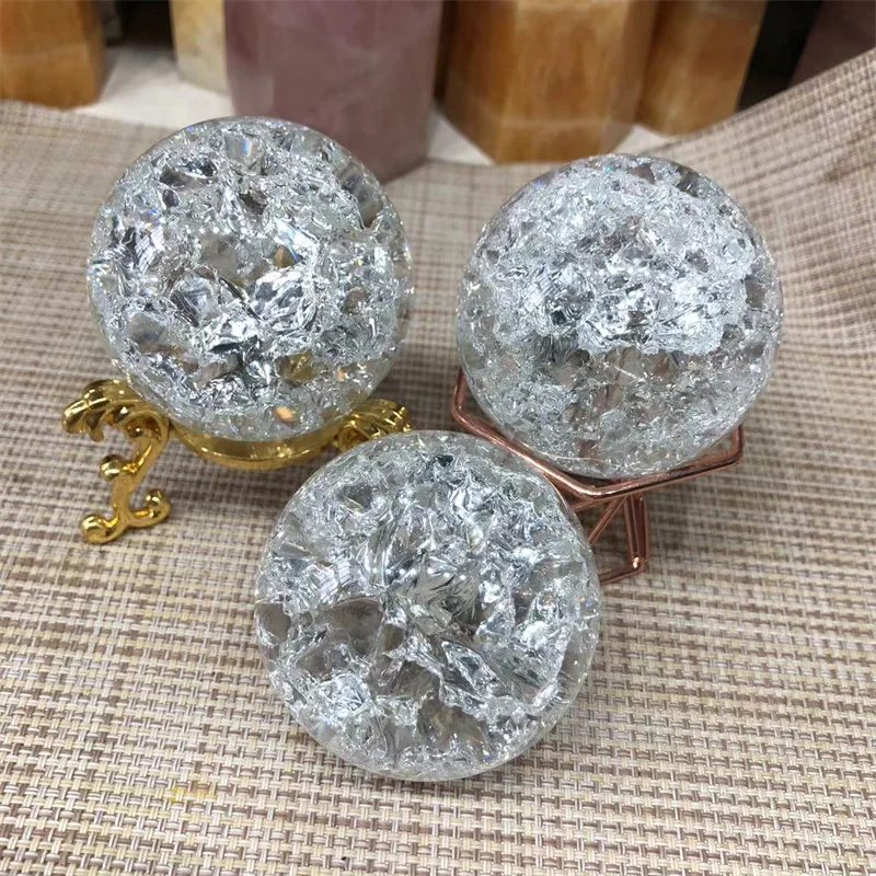 Crack Quartz Crystal Sphere Polished Healing Reiki Gemstones Ball Crafts Home Decoration