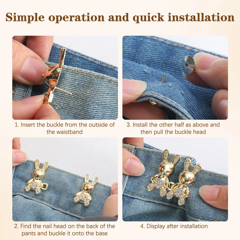 Women Adjustable Metal Rabbit Waist Buckle Button Extender Pants Jeans Waist Tighten Buckles Waist Clip Pins Buttons Accessories